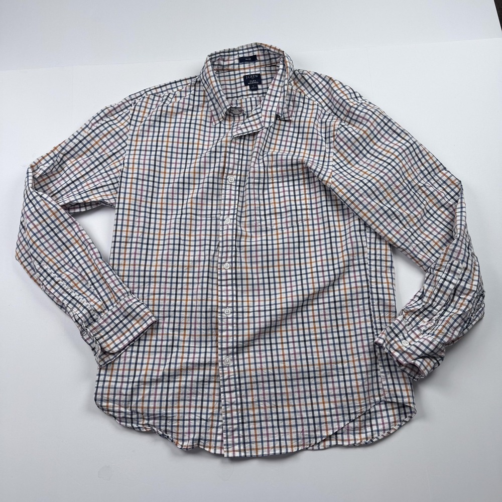 J Crew Flex Washed Shirt Mens Large Multicolor Plaid Slim Fit Button Up